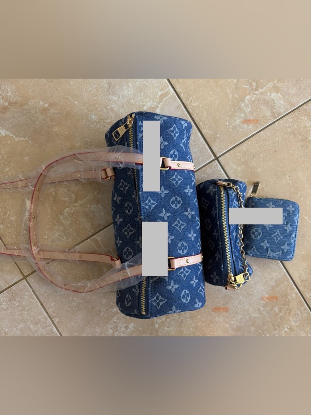 Blue Denim Shoulder Bag with Matching Pouch and wallet